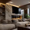 A modern living room with a large sectional sofa, a fireplace, and a TV mounted above it. Produktbild-Vorschau