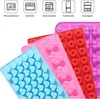 A collection of silicone molds for baking, including heart shapes, paw prints, and donut shapes, displayed on a white background with icons and text above. Produktbild-Vorschau