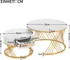 Merax 2er Set Couchtisch in Marmoroptik mit Regal Rund Ø70 Produktbild-Vorschau 7