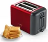 A red and black Bosch toaster with a stack of toast on a plate in front of it. Voir les images du produit