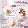 Diagram showing installation steps for shower curtain clips. Produktbild-Vorschau