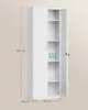 A white metal storage cabinet with its doors open, showing shelves and dimensions indicated. A weight capacity indicator is also visible. Náhled obrázku produktu