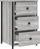 A close-up, front-facing view of a gray wood-grain finished nightstand with three drawers. Produktbild-Vorschau