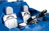 Interior view of a blue LEGO car with two white and gray seats and a black steering wheel. Podgląd zdjęcia produktu