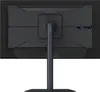 The back of a black computer monitor on a stand, against a white background. Produktbild-Vorschau