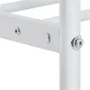 A close-up view of the white metal frame of a bed, showing the connection points with silver screws and caps. Podgląd zdjęcia produktu
