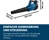 A Bosch cordless leaf blower with dimensions indicated. Produktbild-Vorschau