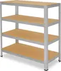 A four-tier metal shelving unit with wooden shelves against a white background. Voir les images du produit