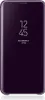 A purple Samsung Galaxy S9 phone case with a clear flip cover showing the time and date. Produktbild-Vorschau