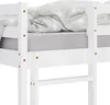Close-up view of a white wooden bunk bed frame with bedding. Produktbild-Vorschau