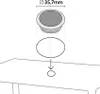 Diagram showing the dimensions of a circular object and how it fits into a hole. Anteprima dell’immagine prodotto