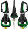 Three views of a black and green electric hedge trimmer, presented against a white background. Náhľad obrázku produktu