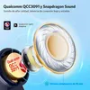 Exploded view of earbud components with marketing text. Produktbild-Vorschau