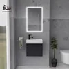 A modern bathroom vanity set with a sink, faucet, and mirror, along with a toilet and a plant. Produktbild-Vorschau