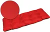 A red bench cushion is shown against a white background with a close-up inset of the fabric texture. Produktbild-Vorschau