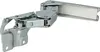 A metal hinge mechanism with a white insert, isolated on a white background. Produktbild-Vorschau