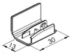 A technical drawing of a white plastic mounting bracket with dimensions indicated. Produktbild-Vorschau