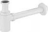 A white bottle trap for a sink, mounted on a white background. Produktbild-Vorschau