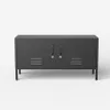 A black metal TV cabinet with two doors and ventilation slits on the lower front panels, presented against a white background. Produktbild-Vorschau