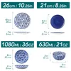 Diagrams showing the dimensions of different plates and bowls in a set. Produktbild-Vorschau