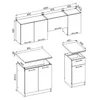 A technical drawing with dimensions of kitchen cabinets. Náhľad obrázku produktu