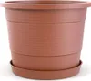 A terracotta colored planter with a saucer, shown from the front. Produktbild-Vorschau