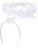 A white halo headband with fluffy white feathers and silver tinsel accents, presented against a white background. Produktbild-Vorschau