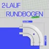 A diagram showing a curved curtain rail with dimensions. Produktbild-Vorschau