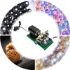 A collage of images showing a pearl drilling machine surrounded by various pearls and a walnut. Podgląd zdjęcia produktu