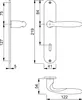 Technical drawing of a door handle set with dimensions. Podgląd zdjęcia produktu