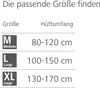 A size chart showing different sizes and their corresponding hip circumference. Produktbild-Vorschau