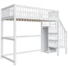 A white wooden loft bed with stairs and a desk underneath, shown against a white background. Náhľad obrázku produktu