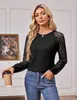 Damen Langarm-Spitzenshirt Rundhalsausschnitt Elegant Produktbild-Vorschau 2