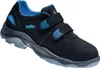 A single black safety shoe with blue accents is shown against a white background. Náhled obrázku produktu