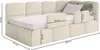 A beige upholstered youth bed with dimensions indicated by measurement lines. Náhľad obrázku produktu