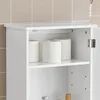 A close-up view of a white cabinet with shelves, showing rolls of toilet paper on the top shelf and a hint of other items on the bottom shelf. Voir les images du produit