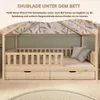 A wooden children's bed with drawers, set against a floral wallpaper and a green wall. Náhľad obrázku produktu