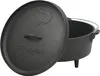 A black cast iron Dutch oven with its lid slightly ajar, shown against a white background. Produktbild-Vorschau