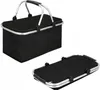 A black foldable picnic basket with a silver handle is shown in two states: open and folded. Anteprima dell’immagine prodotto