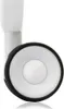 A close-up of a white caster wheel with a black rubber tire, attached to a white support structure. Voir les images du produit