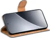 A smartphone in a brown flip case, shown from a slightly elevated angle. Produktbild-Vorschau