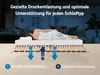 A person sleeping on a mattress, with diagrams illustrating pressure relief and support. Produktbild-Vorschau