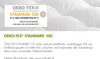 A certification label and descriptive text about the OEKO-TEX STANDARD 100. Produktbild-Vorschau