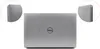 The back of a silver Dell laptop is shown, with close-up insets of the corners. Produktbild-Vorschau