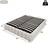 A beige upholstered bed frame with a slatted mattress support system, shown with dimensions indicated. Anteprima dell’immagine prodotto