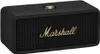 A black Marshall portable Bluetooth speaker with a brass-colored logo and accents. Produktbild-Vorschau