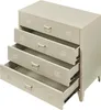 A beige metal cabinet with four drawers, all of which are partially open, is shown against a white background. Produktbild-Vorschau
