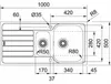 A technical drawing with dimensions of a sink. Podgląd zdjęcia produktu