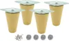 Four wooden furniture legs with metal mounting plates and screws and felt pads are arranged on a white background. Náhled obrázku produktu