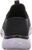 The back view of a black Skechers sneaker with a white sole. Anteprima dell’immagine prodotto